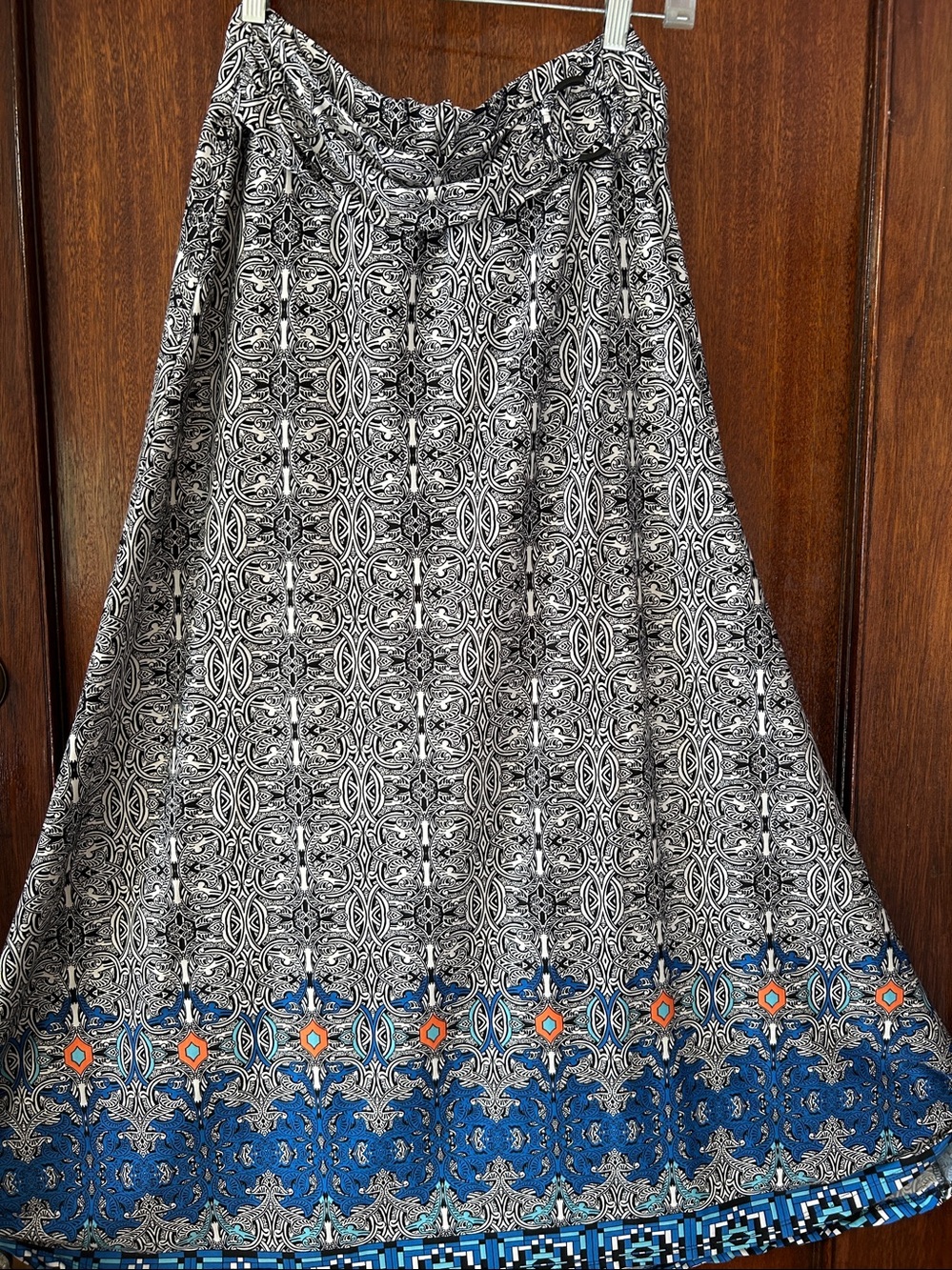 Black & Blue Printed Maxi Skirt 40” long &14” to 17” waist